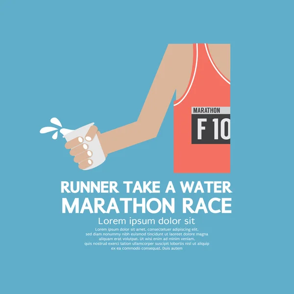 Corredor tomar un agua en una carrera de maratón — Vector de stock