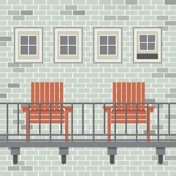 Chaises en bois vides au balcon Illustration vectorielle — Image vectorielle