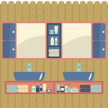 Onun ve onu aynalar vektör çizim ile lavabo