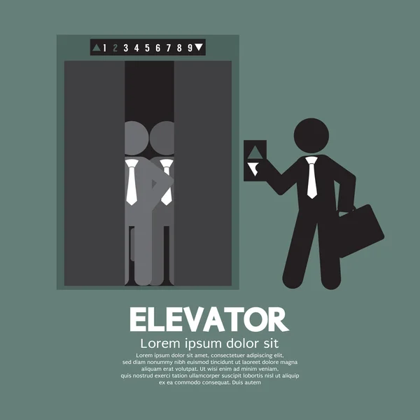 Uomo d'affari in piedi con affollato ascensore vettoriale illustrazione — Vettoriale Stock