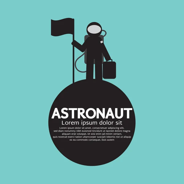 Astronaut permanent met vlag op de planeet vectorillustratie — Stockvector