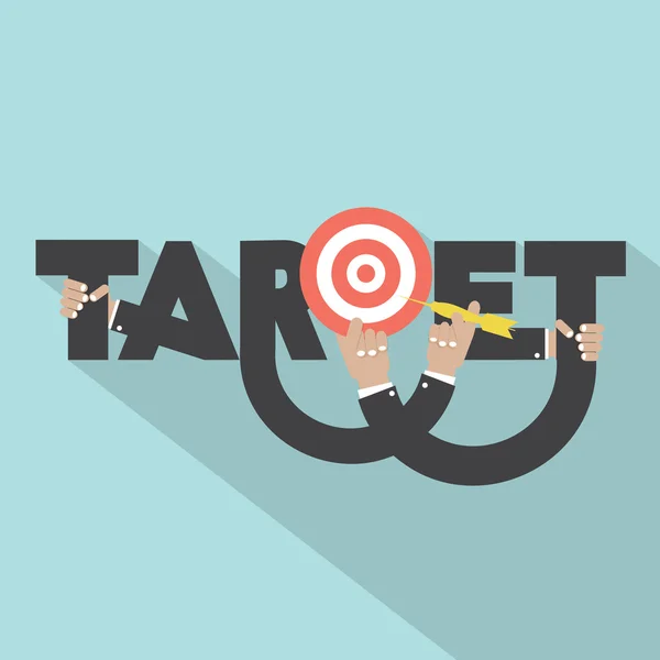 Target Dengan Dart Arrow Di Tangan Tipografi Desain Vector Illustra - Stok Vektor