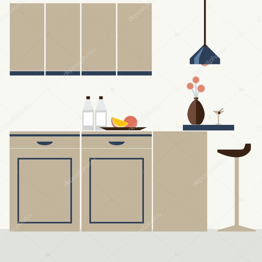 Modern Flat Design Kitchen Interior Vector Illustration