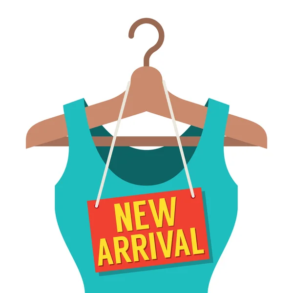 De kleding van de vrouw op Hanger met nieuwe aankomst Tag vectorillustratie — Stockvector