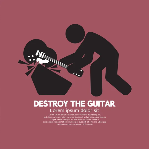Homem destrói a ilustração gráfica do vetor do símbolo da guitarra —  Vetores de Stock