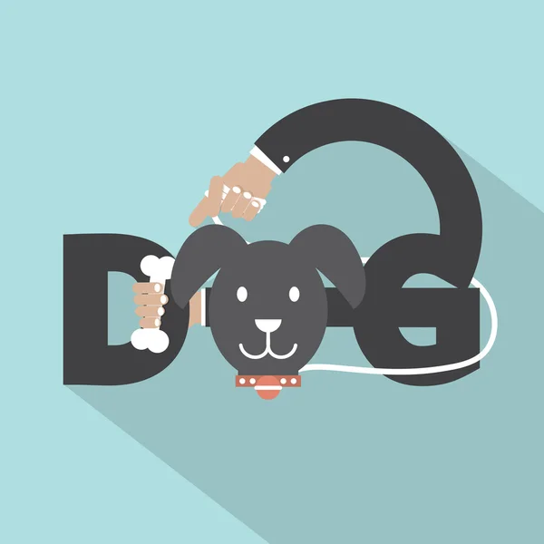 Hond met been Hand Typografie Design vectorillustratie — Stockvector