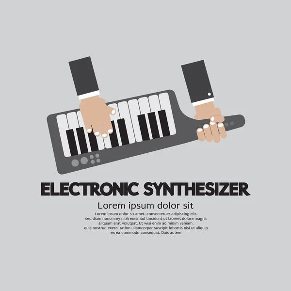 Musician Playing Electronic Synthesizer Flat Design Vector Illus — Stock Vector