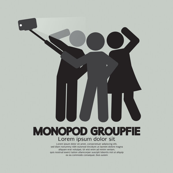 Groupfie Symbol, A Group Selfie Using Monopod Vector Illustratio