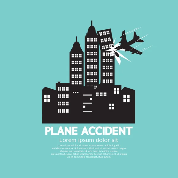 Plane Accident With Skyscrapers Black Graphic Vector Illustratio — Stock Vector