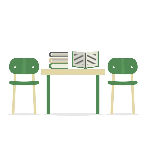 Stolar med böcker på bordet vektor Illustration — Stock vektor