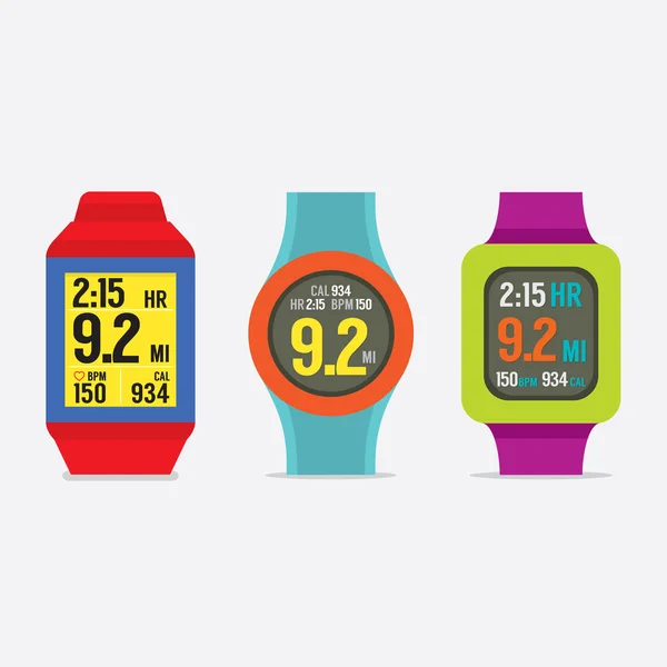 Set Of Colorful Sport Watches Vector Illustration — Stock Vector