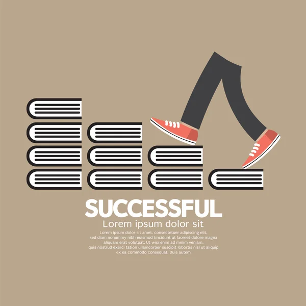 Step Up Walking On Books Successful Concept Vector Illustration — Stock Vector