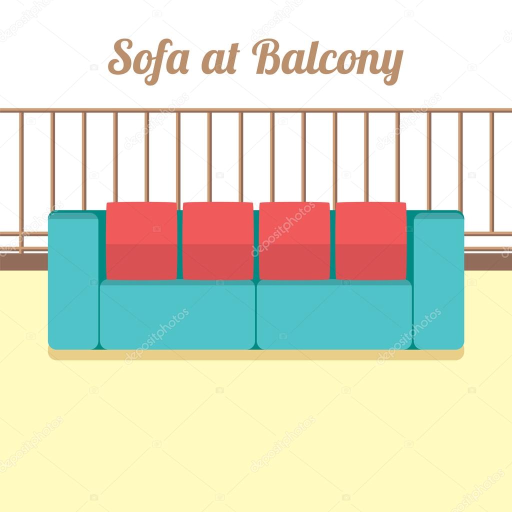 Colorful Empty Sofa At Balcony Vector Illustration