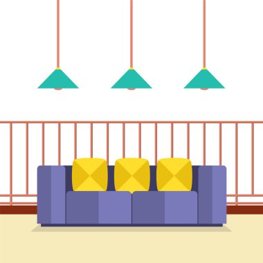 Tavan lambaları vektör çizim ile balkonda renkli kanepe