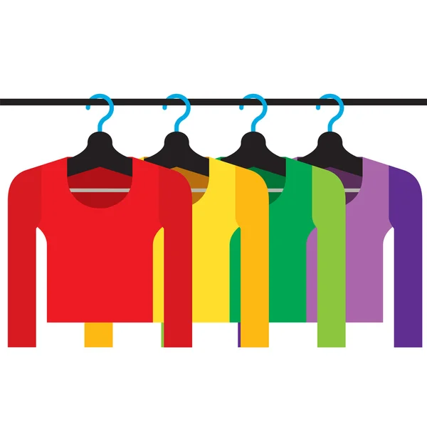 Camisas coloridas de manga larga con perchas Vector Illustration — Vector de stock