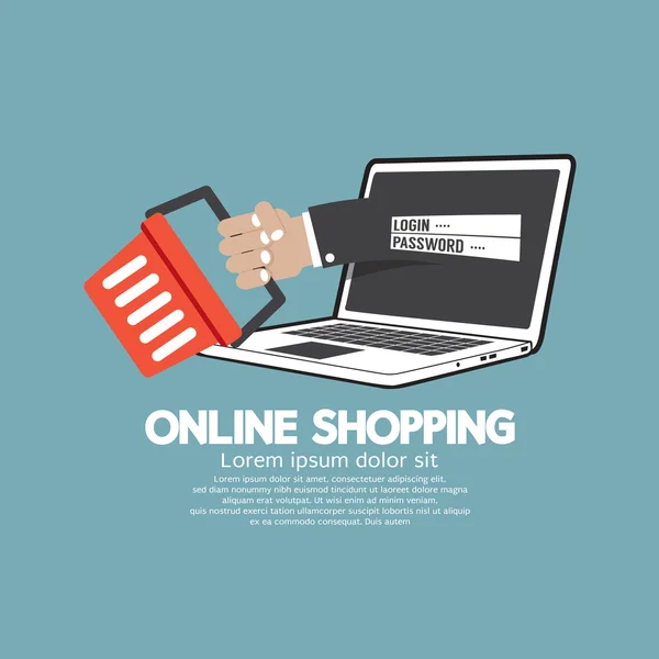 Carrinho de Compras Com Laptop Online Shopping Concept Vector Illustr — Vetor de Stock