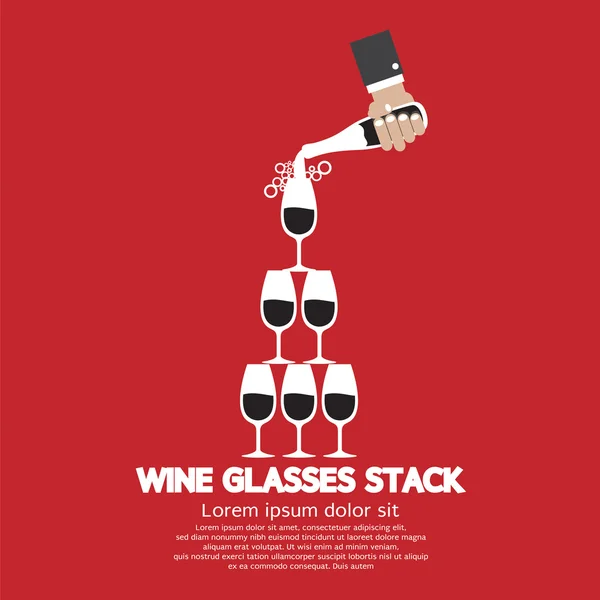 Pila de copas de vino sobre fondo rojo — Vector de stock