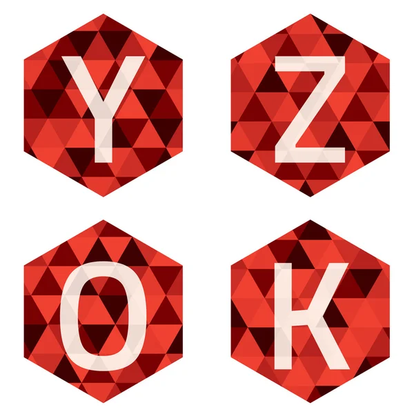 Weiße Buchstaben im modernen Stil auf rotem Sechseck-Hintergrund — Stockvektor