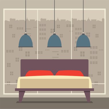 Düz Çift Kişilik Yatak odası vektör tasarlamak