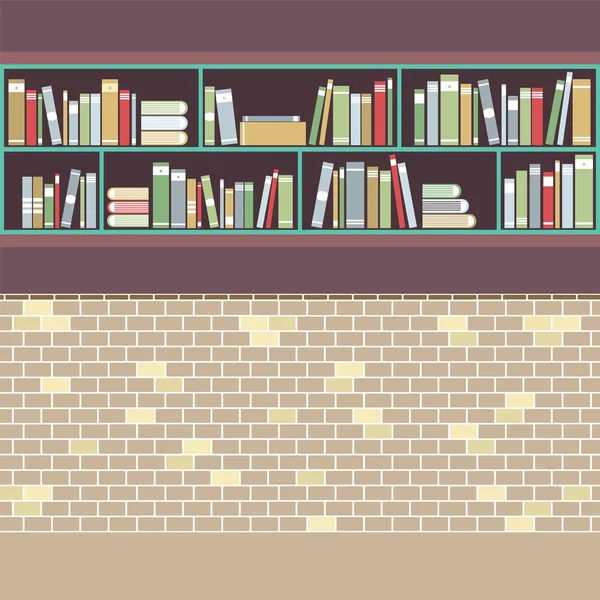 レンガ壁ベクトル図にビンテージ スタイルの本棚 — ストックベクタ