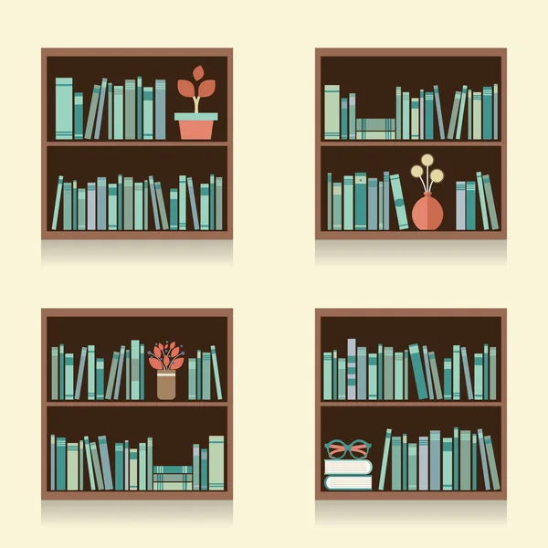 Set Of Wooden Bookshelves On Wall Vector Illustration — Stock Vector