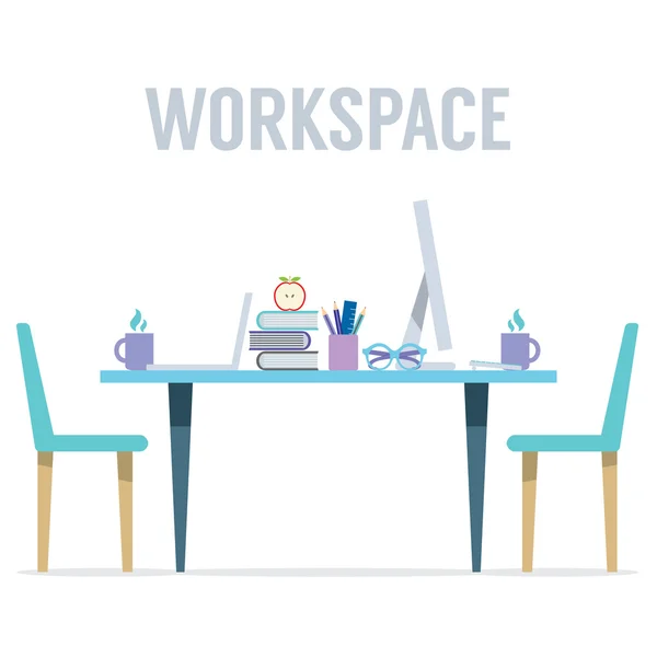 Design plano dois lados Workspace Vector Ilustração — Vetor de Stock