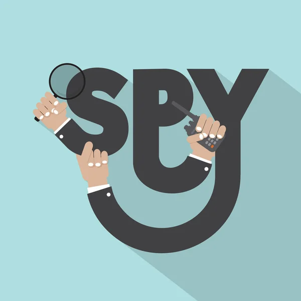 Uitvergroten van glas In de Hand met Spy Typografie Design Vector Illus — Stockvector