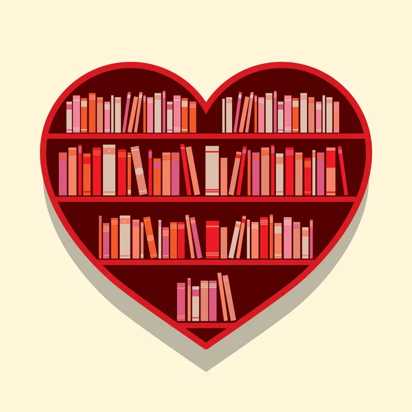 Forma do coração Bookshelf na parede Vector Ilustração —  Vetores de Stock