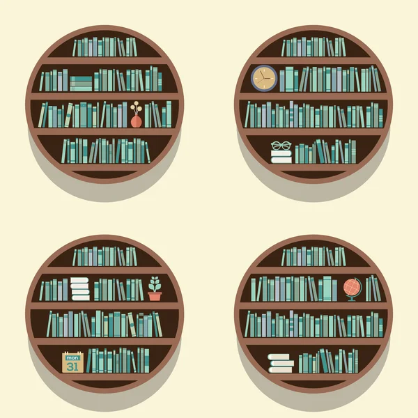 Set Of 4 Round Bookshelves On Wall Vector Illustration — Stock Vector