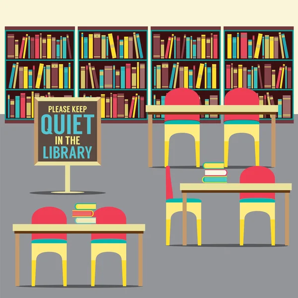 En la biblioteca con carteles prohibidos Vector Ilustración — Vector de stock