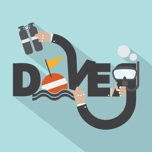 Snorkel And Oxygen Tank In Hand With Diver Typography Design Vec — Stock Vector