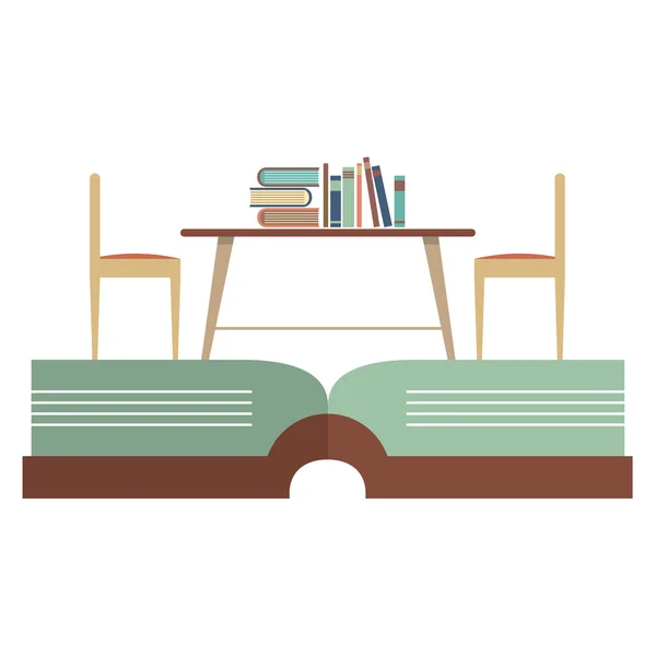 Vintage Chairs And Bookcase On Huge Book Vector Illustration — Stock Vector