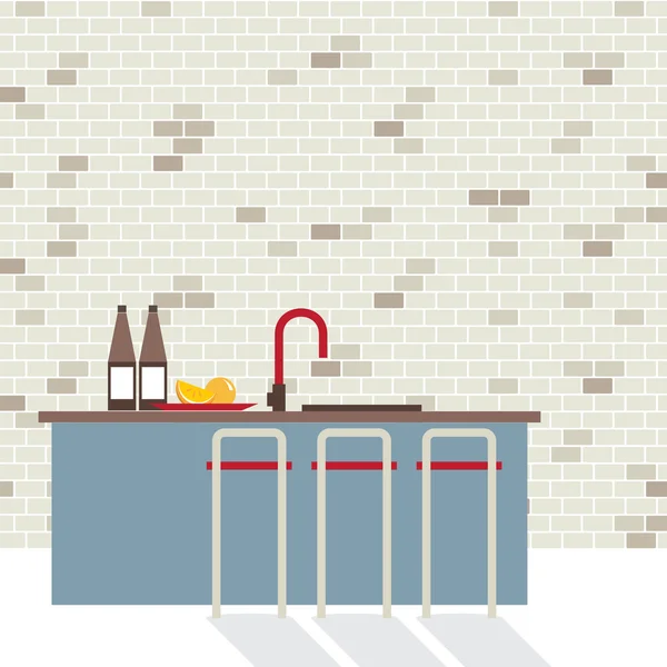 Moderne Wohnung Design Küche Interieur Vektor Illustration — Stockvektor