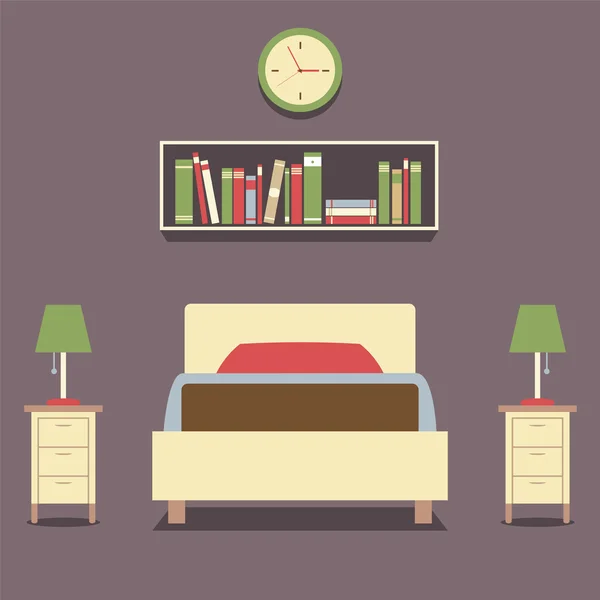 Diseño plano cama individual con lámparas Vector Ilustración — Vector de stock