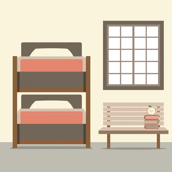 Bunk Bed met houten stoel vectorillustratie — Stockvector