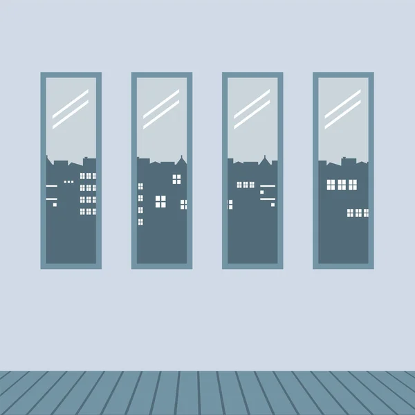 Four Glasses Windows with Wooden Floor Vector Illustration — стоковый вектор