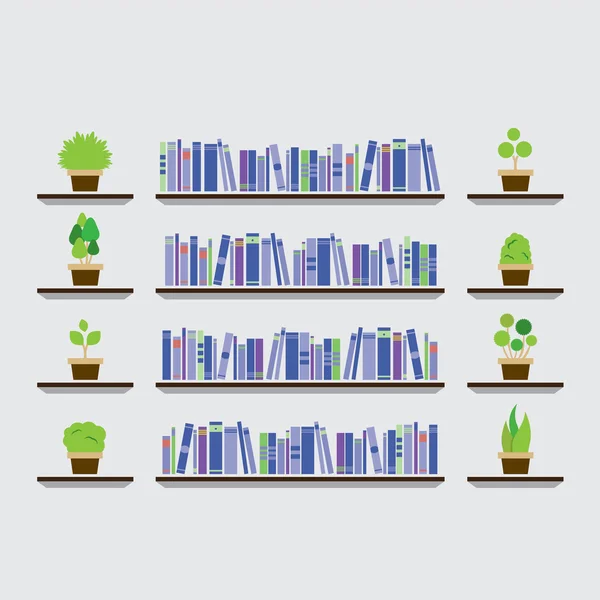 Bookshelf With Pot Plant On Wall Vector Illustration — Stock Vector
