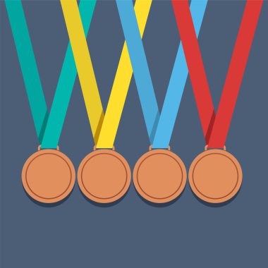 Renkli şerit vektör çizim ile birçok bronz madalya