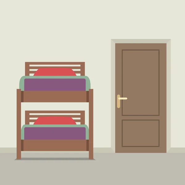 2段ベッド、閉じたドアのベクトル図 — ストックベクタ