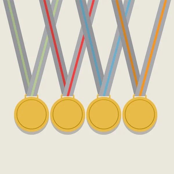 Viele goldene Medaillen mit buntem Schleifenvektorbild — Stockvektor
