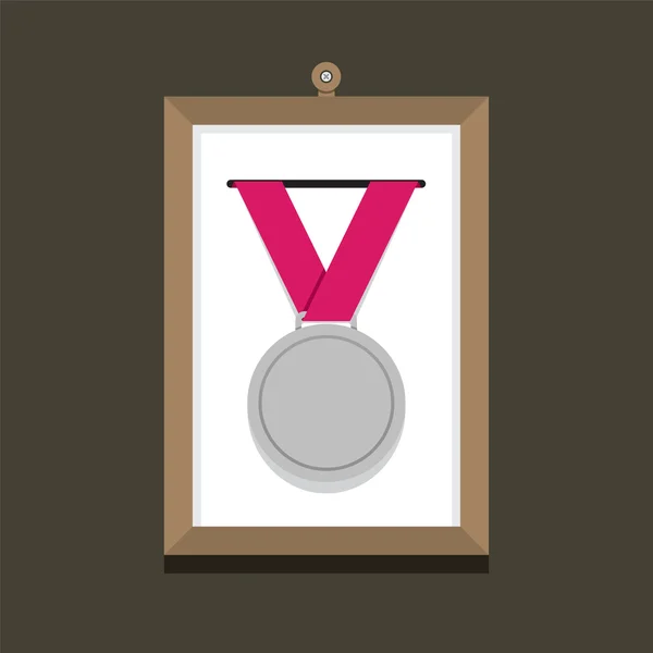 Silver Medal In A Picture Frame Vector Illustration — Stock Vector