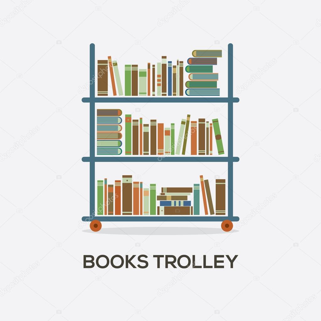 Flat Design Books Trolley Vector Illustration