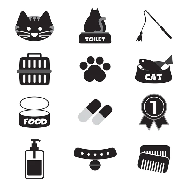 Design piatto gatto icona nera set vettoriale illustrazione — Vettoriale Stock
