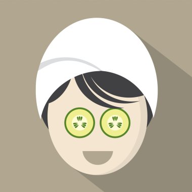 Salatalık parçaları yüz vektör çizim üzerinde kadınla