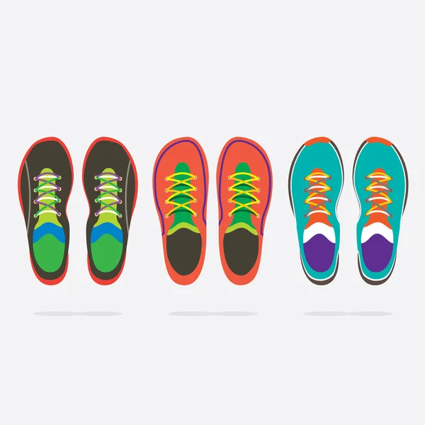 Vista superior de los zapatos para correr coloridos Vector Illustration — Archivo Imágenes Vectoriales
