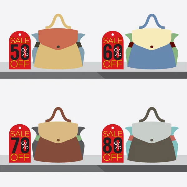 Mujer Bolsas Con Venta Etiquetas Vector Ilustración — Vector de stock