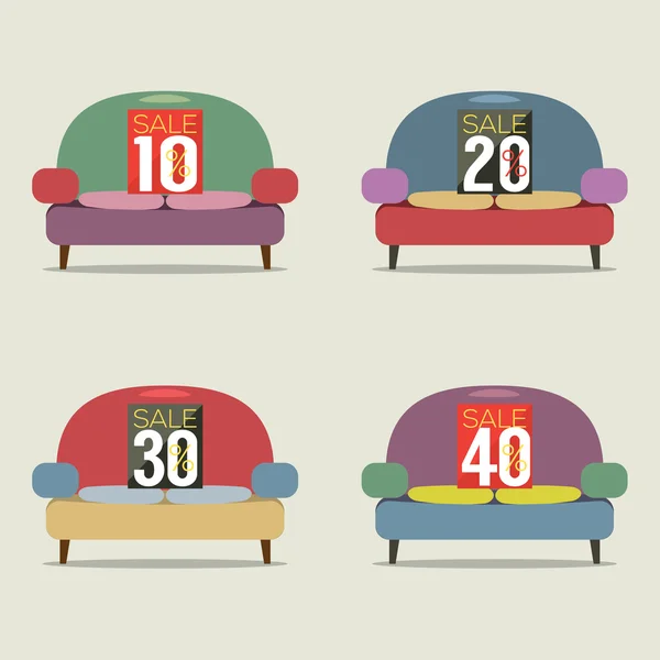 Set di divani vintage in vendita illustrazione vettoriale — Vettoriale Stock