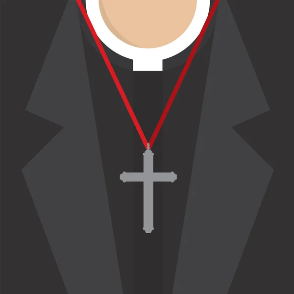 Cross Lanyard On On Priest's Neck Vector Illustration — Stock Vector