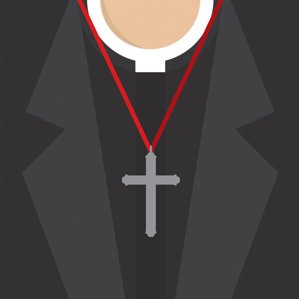 Cross Lanyard On On Priest's Neck Vector Illustration