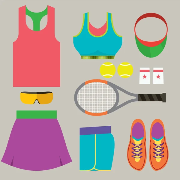Top View Tennis Women's Gears Vector Illustration — Stock Vector